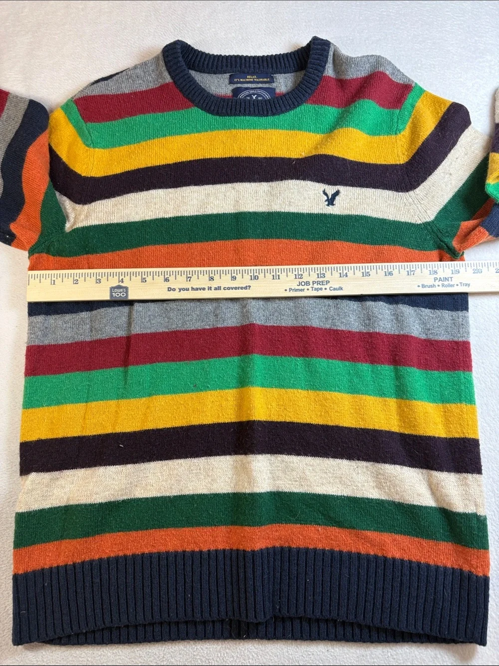 American Eagle Outfitters Navy Multicolor Striped Crewneck Sweater